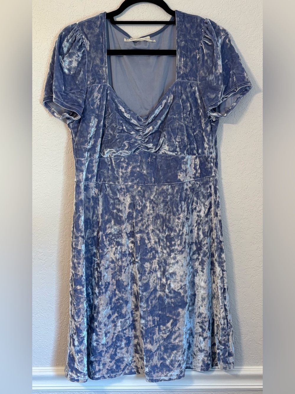 Urban Outfitters Crushed Velvet Blue Mini Dress